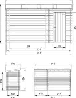Abri de jardin+ chalet pour vélos - 348 x 146 cm - 2,54 m2+1,1 m2