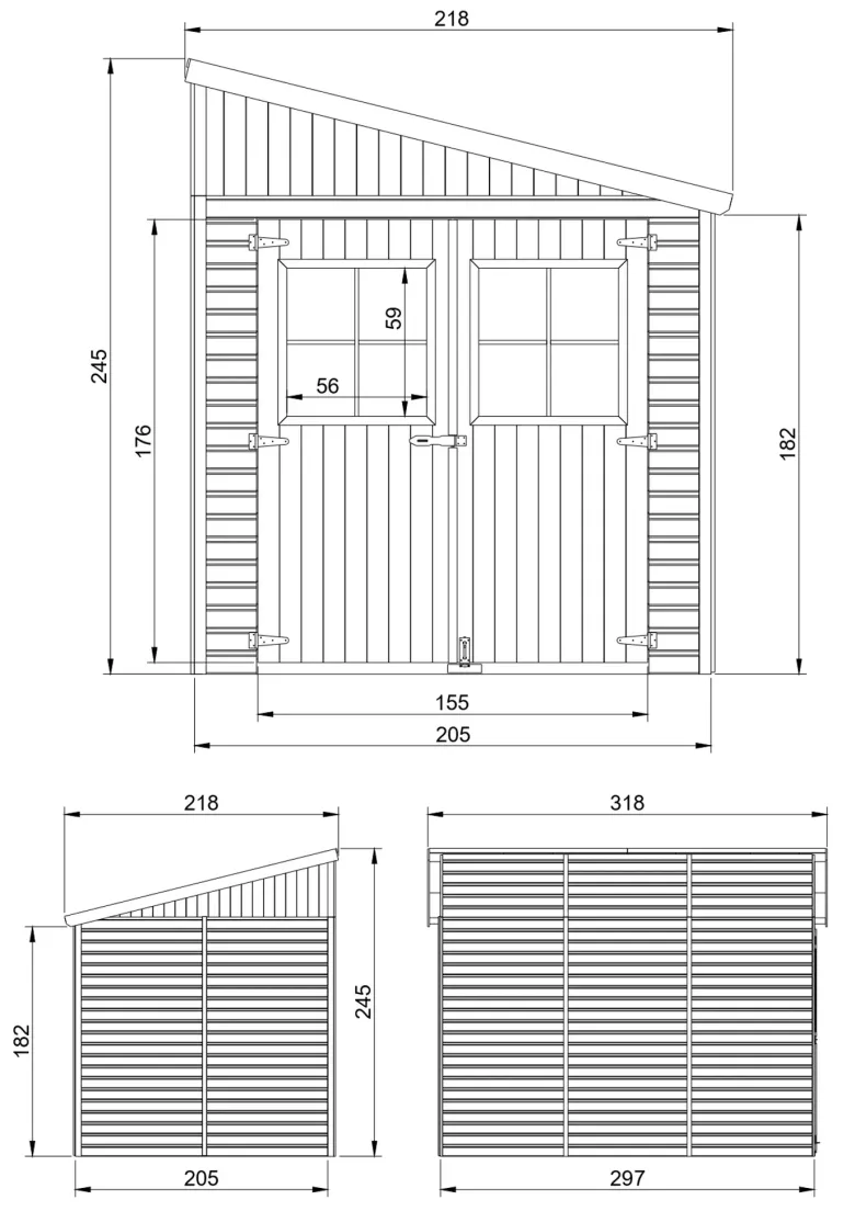 Abri de jardin en bois avec paroi latérale avec les planchers imprégné 6 m2