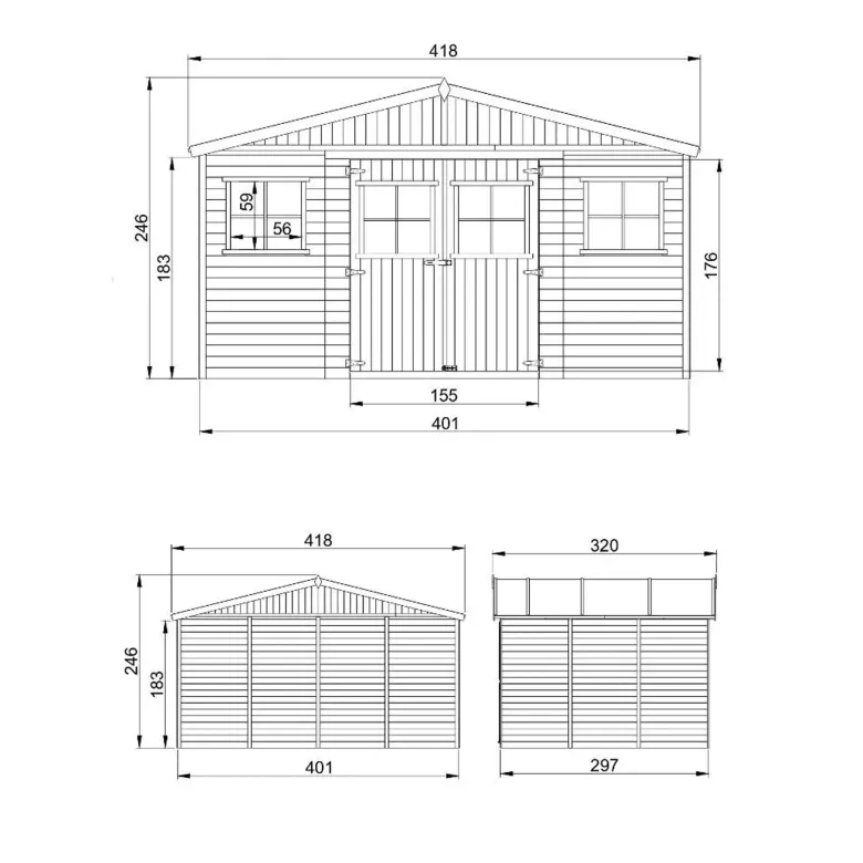 Abri de jardin en bois avec plancher imprégné- h246x418x320 cm-12 m²