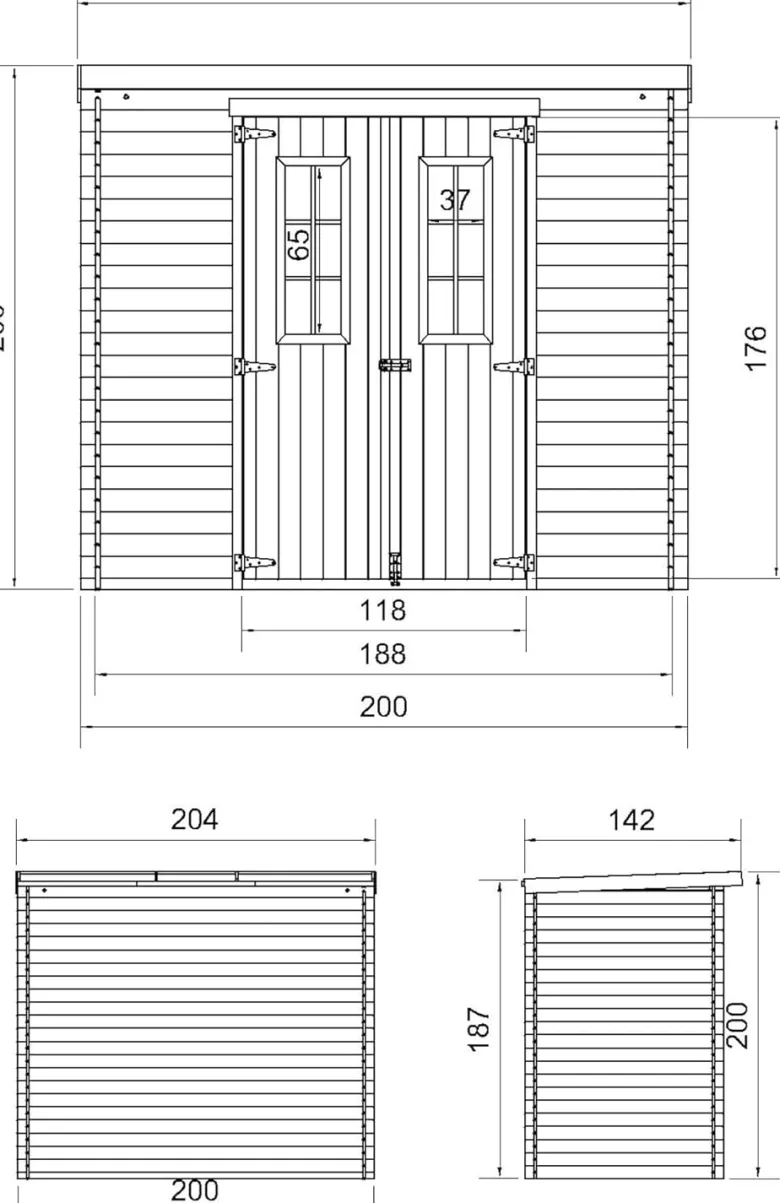 Abri de jardin en bois avec sol traité de haute qualité - 2.22m2