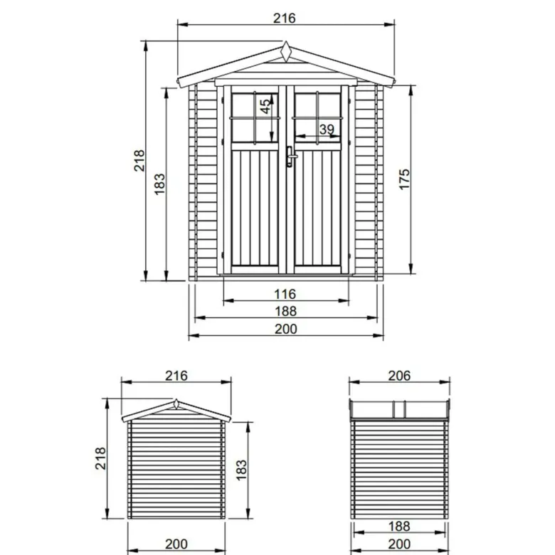 Abri de jardin en bois avec sol traité porte verrouillable 3.53 m2