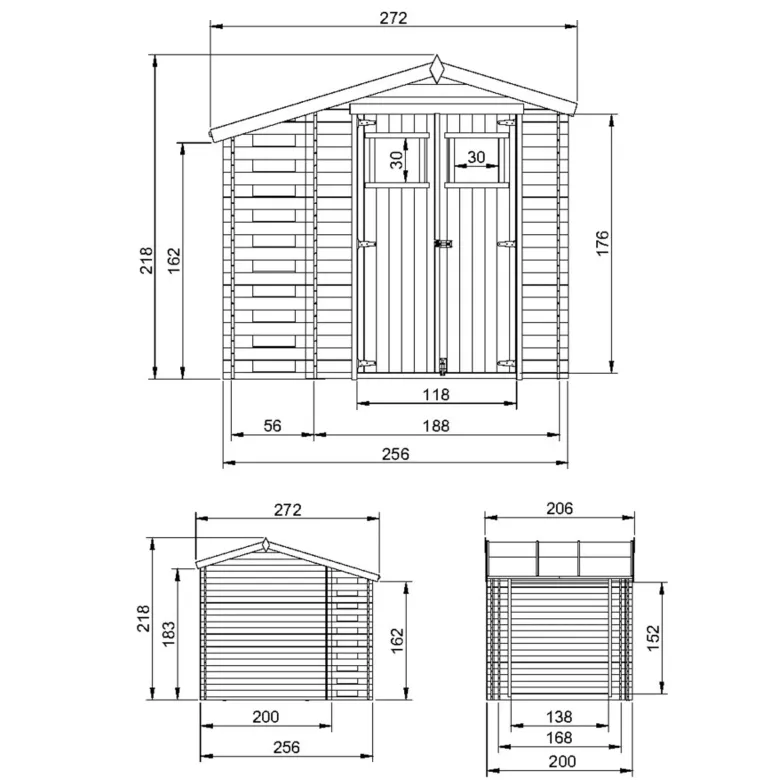 Abri de jardin en bois et range bûches extérieur avec sol traité 3,53+0,97m2