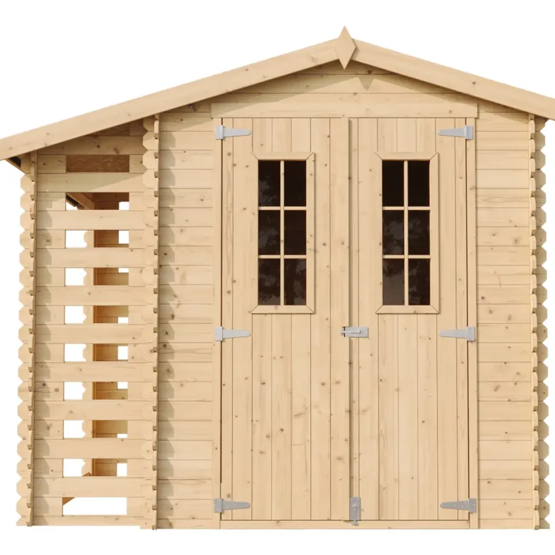 Abri de jardin en bois et range bûches extérieur avec sol traité 3,53+0,97m2