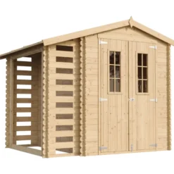 Abri de jardin en bois et range bûches extérieur avec sol traité 3,53+0,97m2