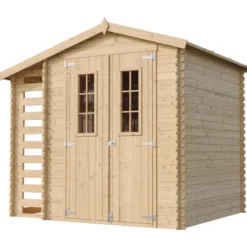 Abri de jardin en bois et range bûches extérieur avec sol traité 3,53+0,97m2