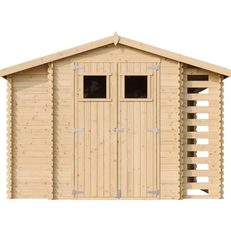 Abri de jardin en bois et range bûches extérieur - 3,53 + 0,97+0,97 m2