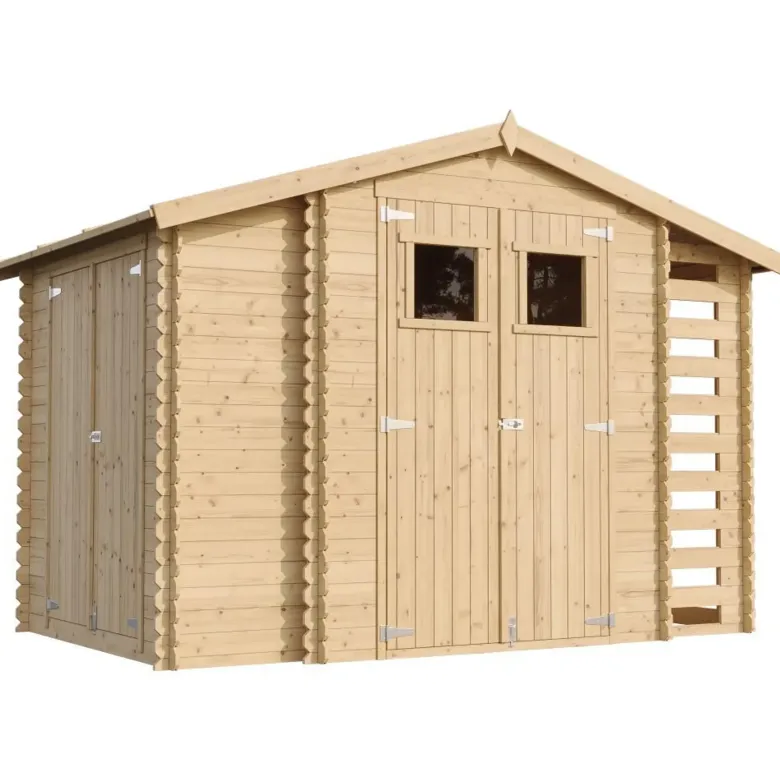 Abri de jardin en bois et range bûches extérieur - 3,53 + 0,97+0,97 m2