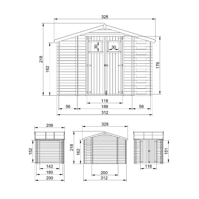 Abri de jardin en bois et range bûches extérieur - 3,53 + 0,97+0,97 m2