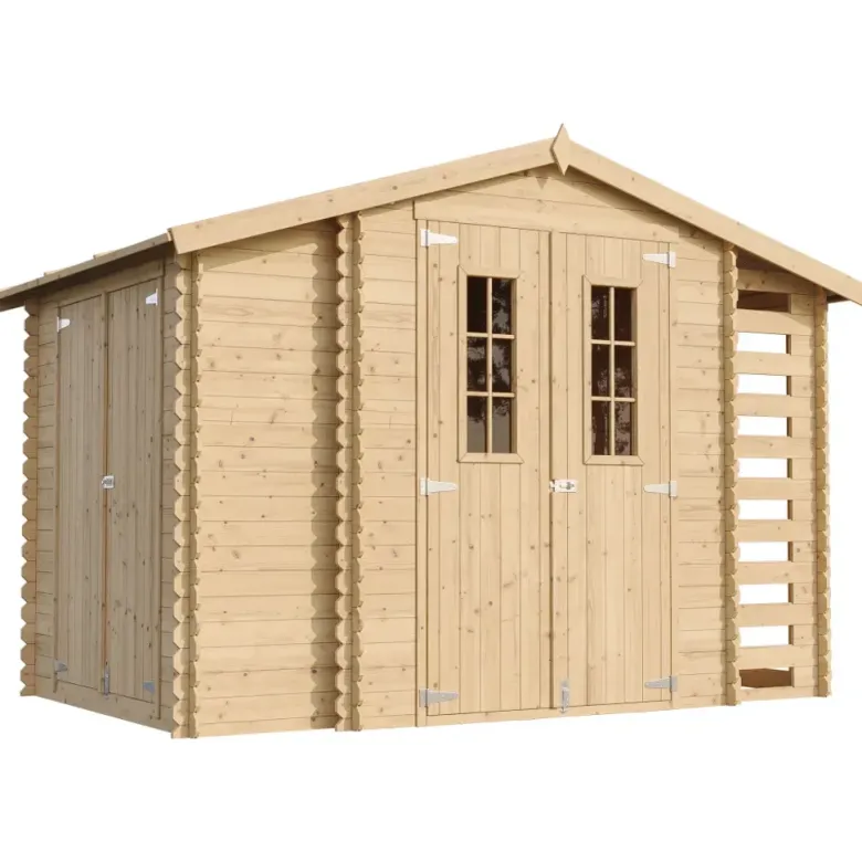Abri de jardin en bois et range bûches avec sol traité 3,53 + 0,97+0,97m2