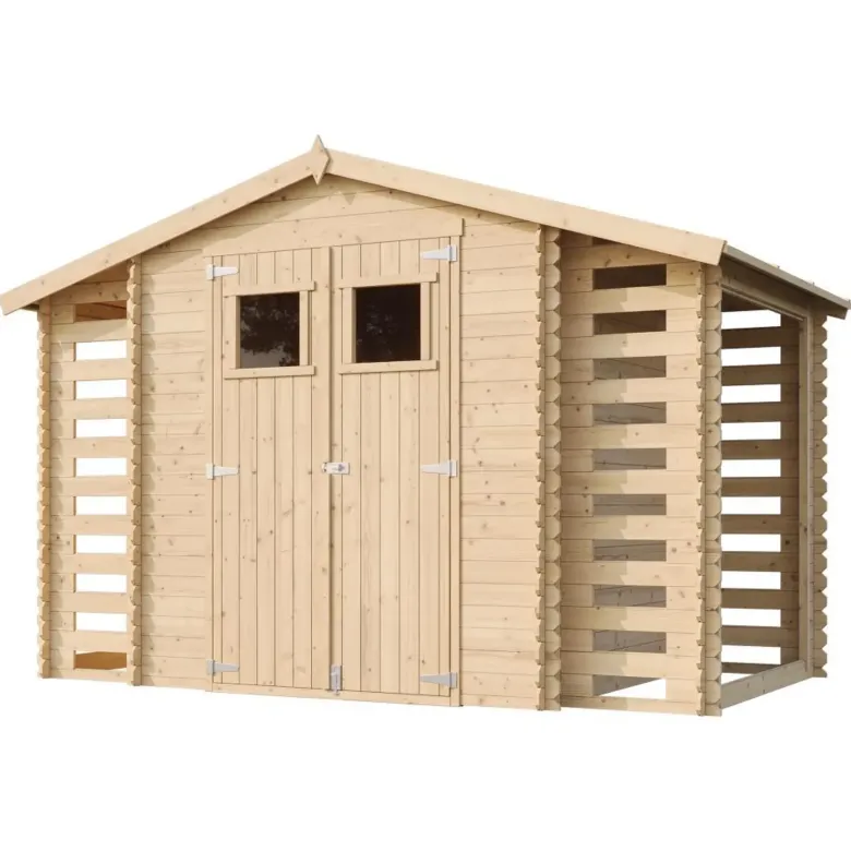 Abri de jardin en bois et range bûches extérieur - 3,53 + 0,97+0,97 m2