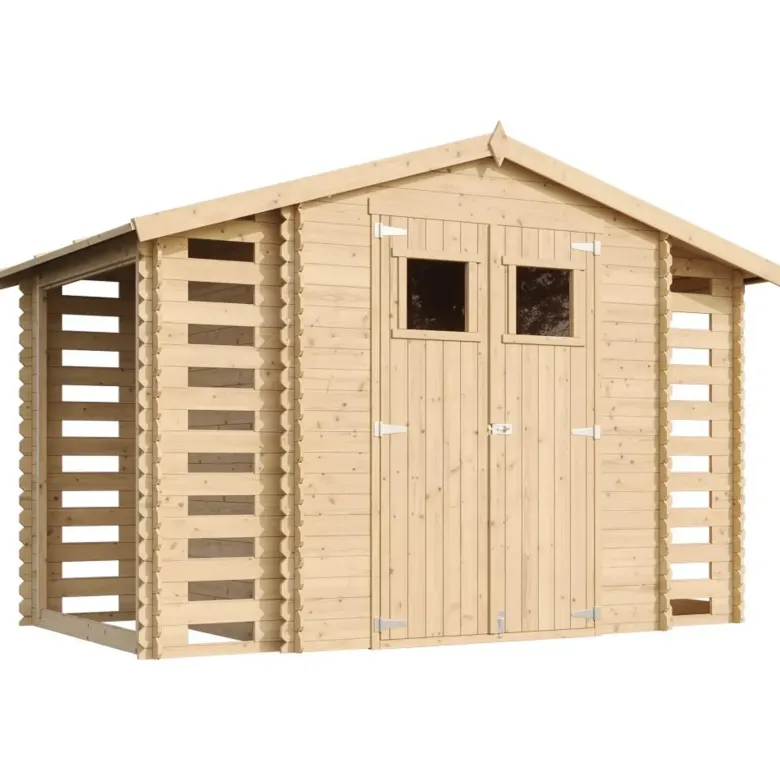 Abri de jardin en bois et range bûches extérieur - 3,53 + 0,97+0,97 m2