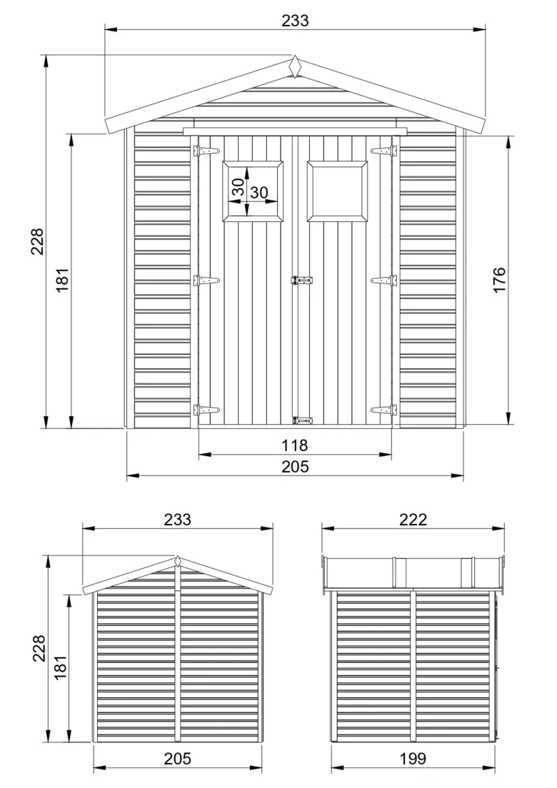 Abri de jardin en bois les planchers imprégné - h228x222x233 cm-4,2 m²