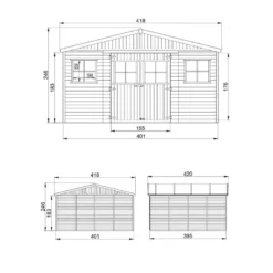 Abri de jardin en bois naturel - h246 x 418 x 420 cm- 16 m²