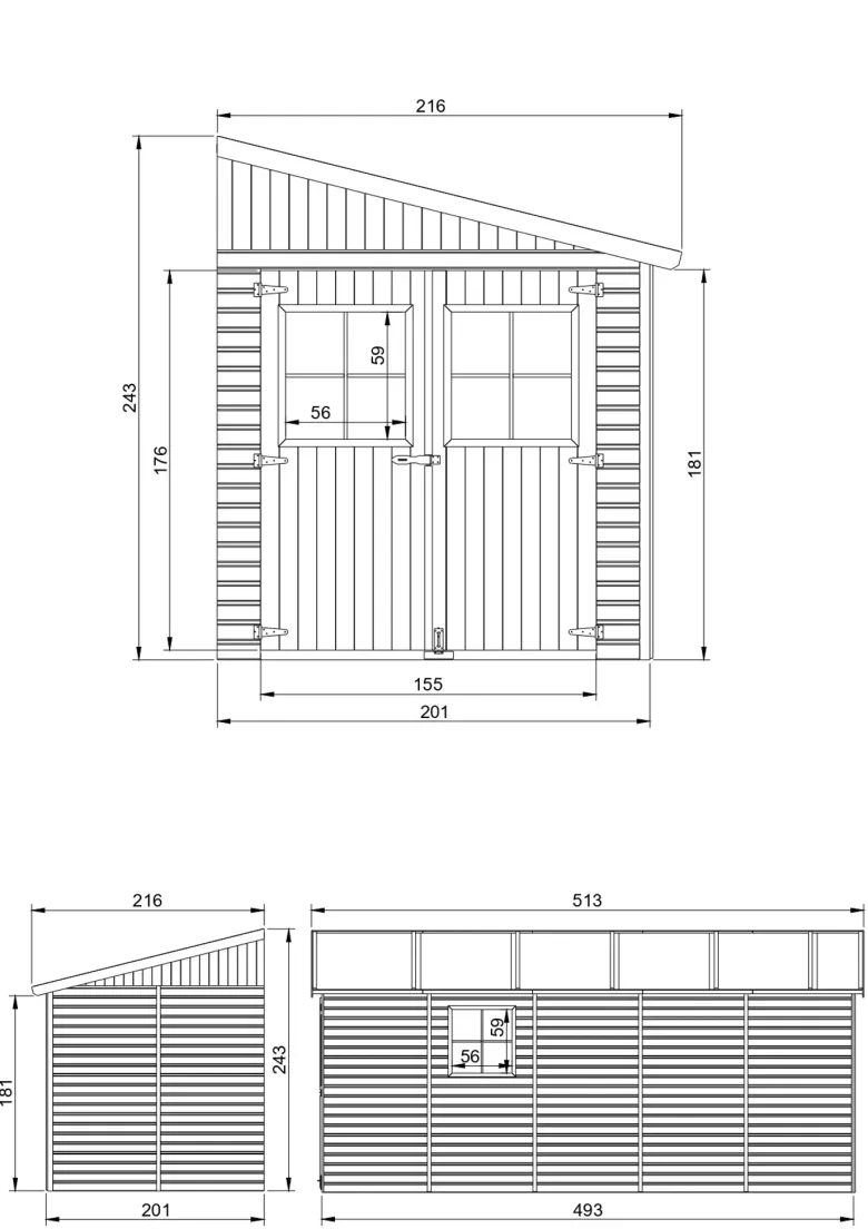 Abri de jardin en bois sans paroi latérale plus les planchers imprégné-10m2
