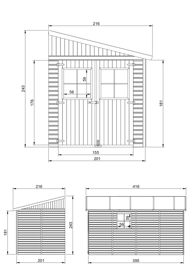 Abri de jardin en bois sans paroi latérale - 8 m2
