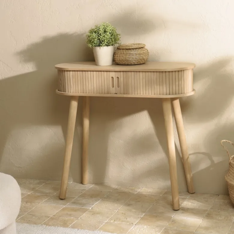 Agathe - console ovale 80x30cm en bois couleur naturelle