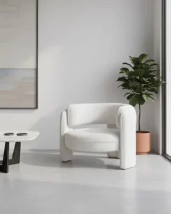 Aéla - fauteuil cocooning en tissu bouclettes beige