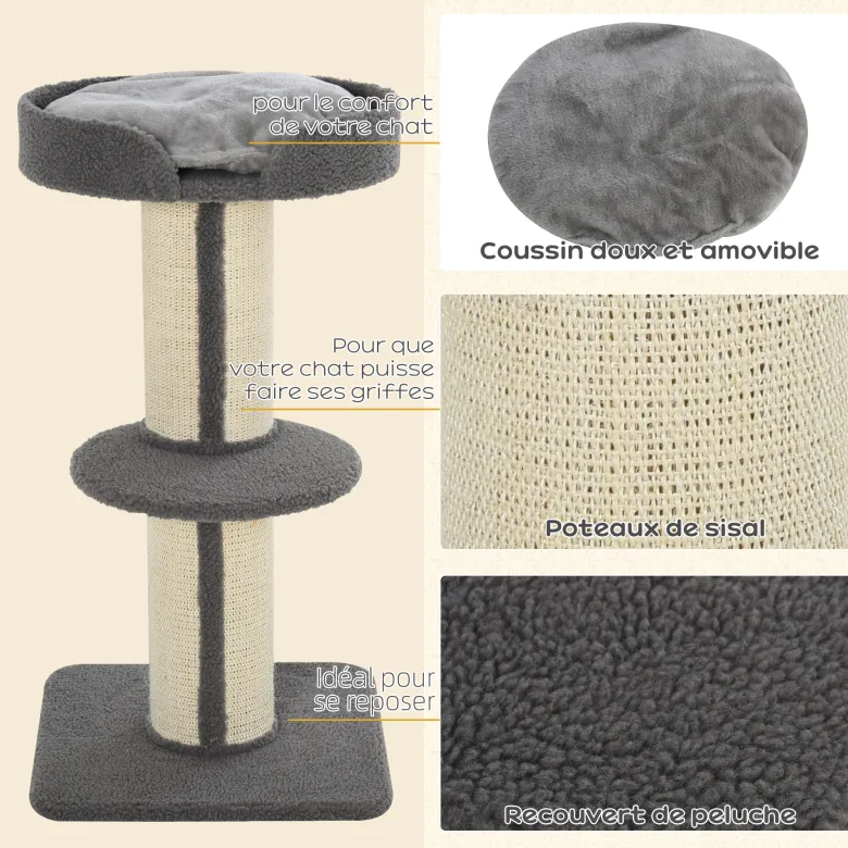 Arbre à chat avec griffoir centre d'activités 2 plateformes coussin