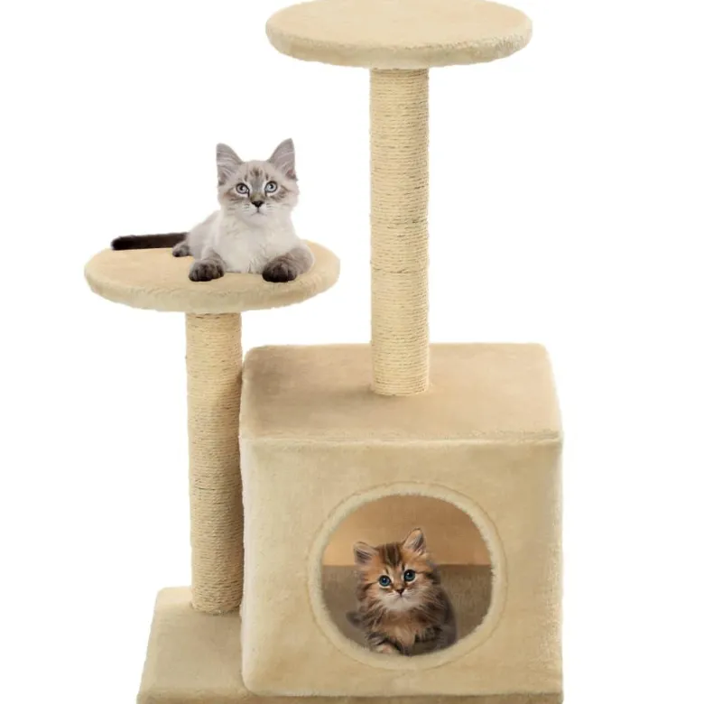 Arbre à chat griffoir grattoir niche jouet 50 x 39 x 60 cm beige