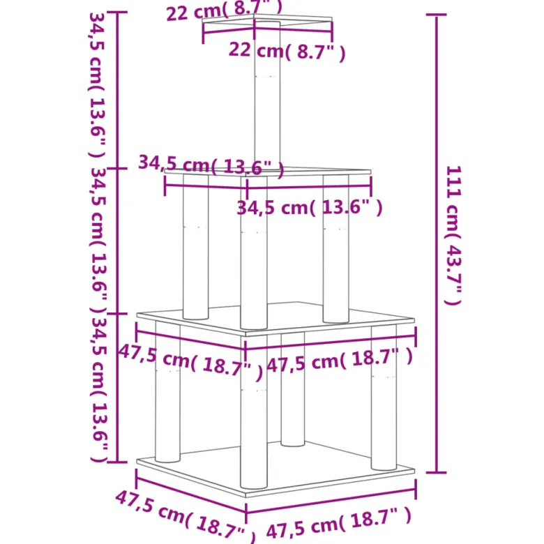 Arbre à chat meuble tour grimper jouet 47.5 x 47.5 x 111 cm gris