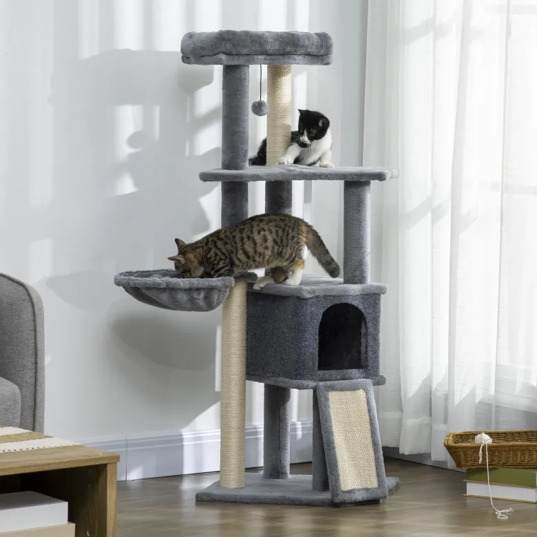 Arbre à chat multi-équipement peluche haute densité gris