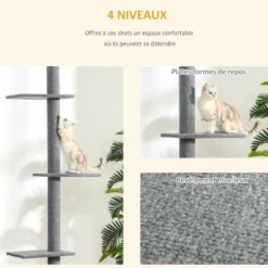 Arbre à chat 4 niveaux hauteur réglable gris clair