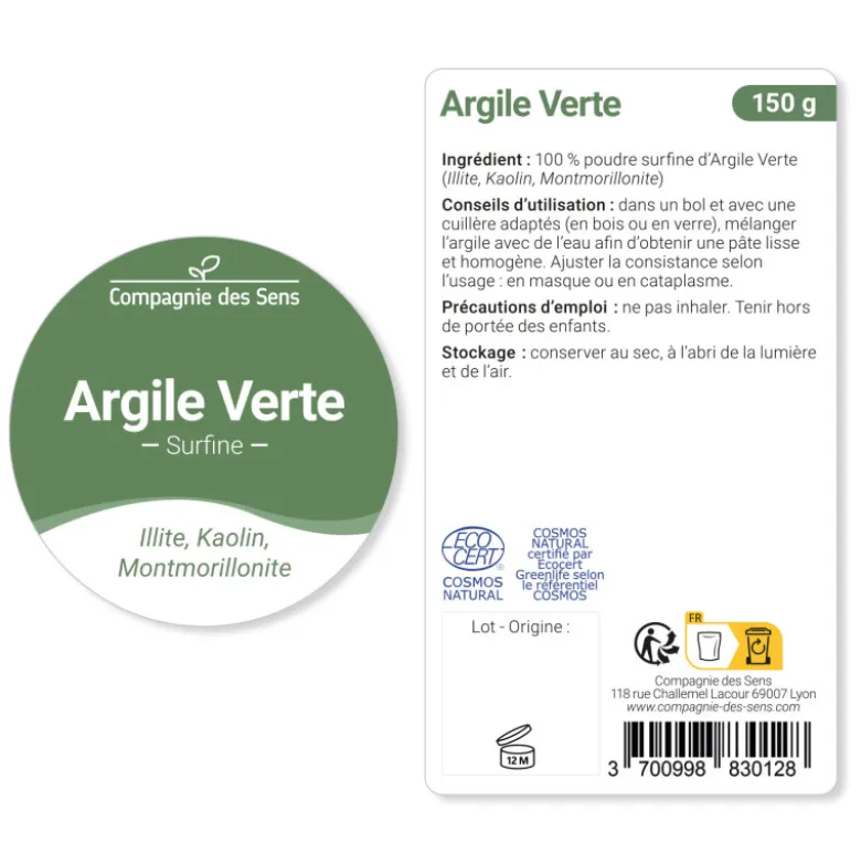 Argile verte illite - poudre surfine - 1kg