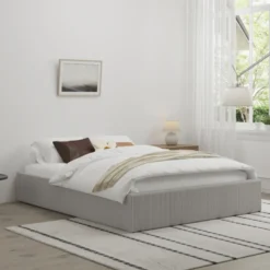 Austin lit avec coffre de rangement 140x190cm velours côtelé gris
