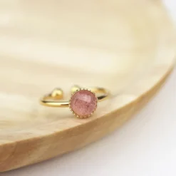 Bague ajustable plaqué or quartz fraise