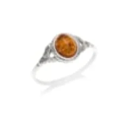 Bague argent ambre cognac - taille 52 mm