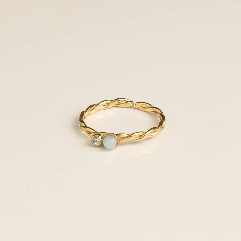Bague plaqué or – aigue-marine & cristal