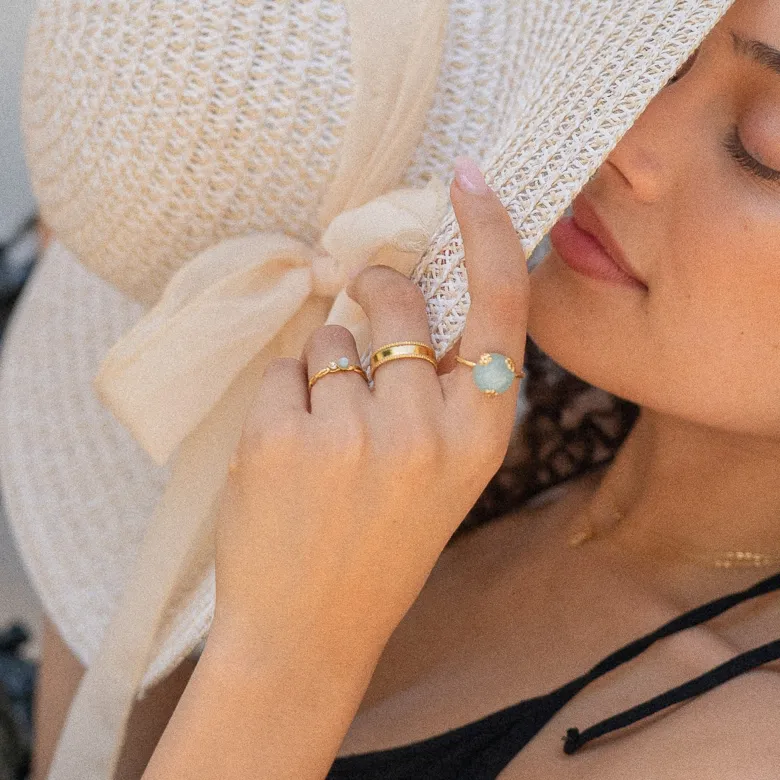 Bague plaqué or – aigue-marine & cristal