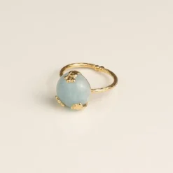 Bague plaqué or – aigue-marine naturelle