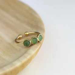 Bague plaqué or trois pierres aventurine
