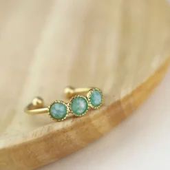 Bague plaqué or trois pierres amazonite