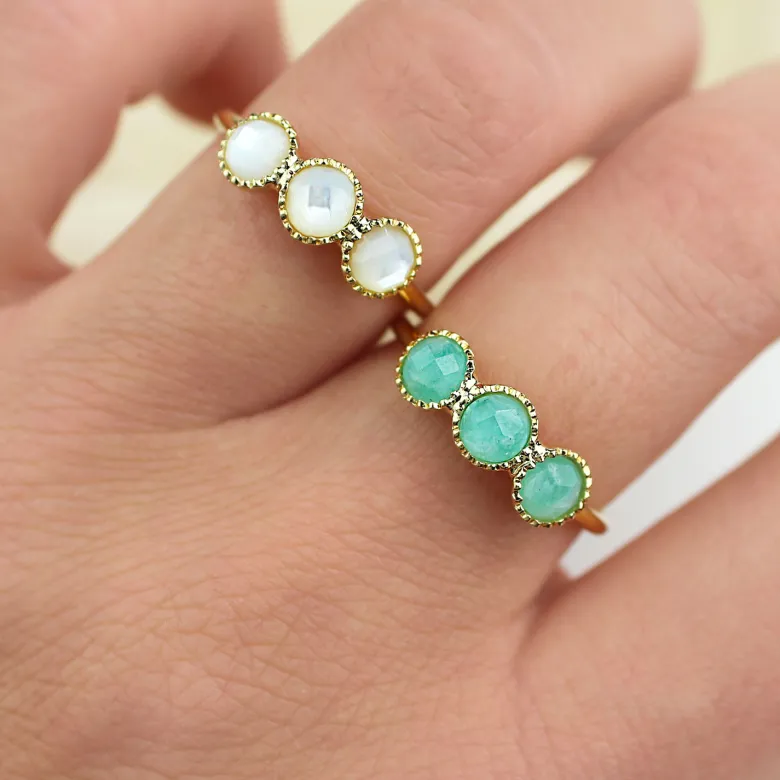 Bague plaqué or trois pierres amazonite