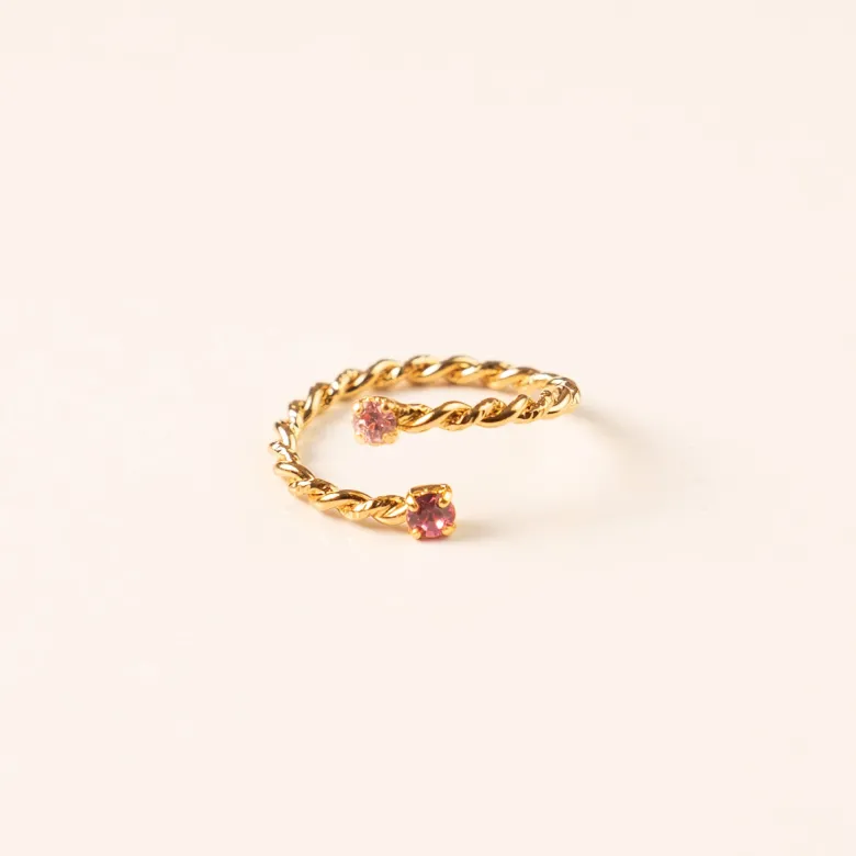 Bague réglable dorée cristaux roses