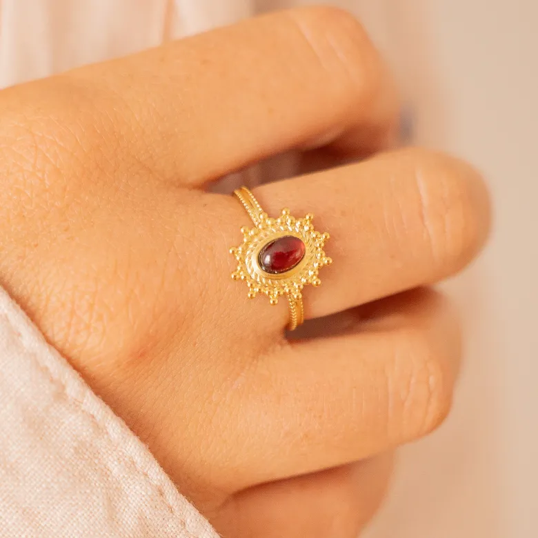 Bague réglable soleil dorée - bordeaux