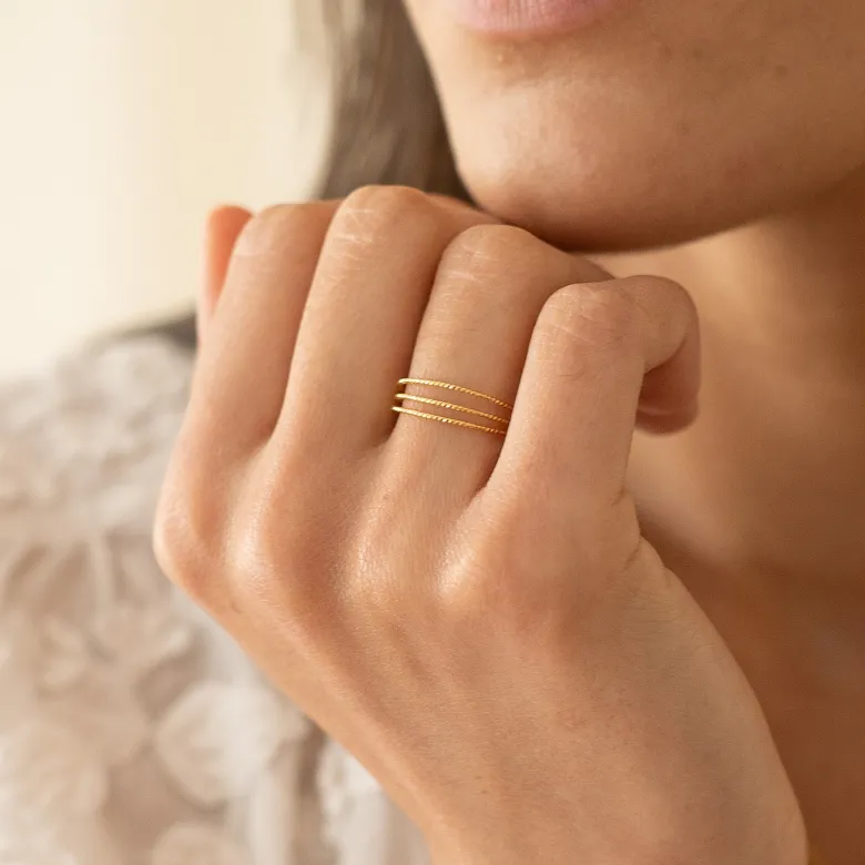 Bague réglable triple anneaux doré