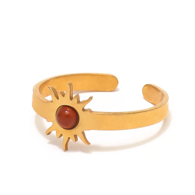 Bague soleil réglable jaspe rouge