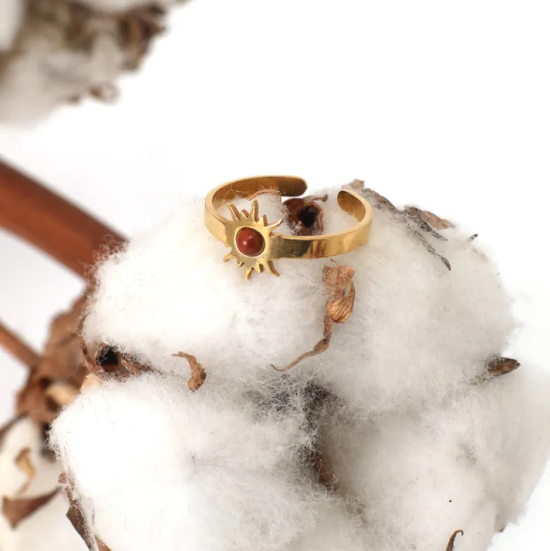 Bague soleil réglable jaspe rouge