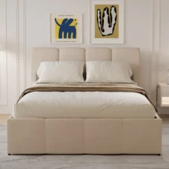 Baltimore lit coffre style nuage led 140x190cm velours beige