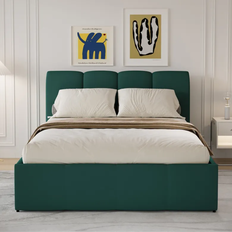 Baltimore lit coffre style nuage led 140x190cm velours vert