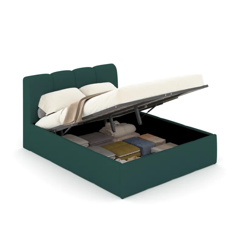 Baltimore lit coffre style nuage led 140x190cm velours vert