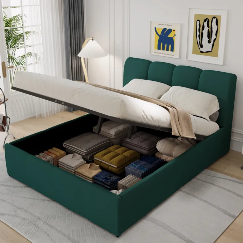 Baltimore lit coffre style nuage led 140x190cm velours vert
