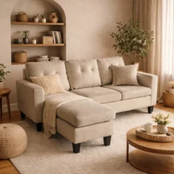 Belfast canapé d'angle 3 places en tissu beige