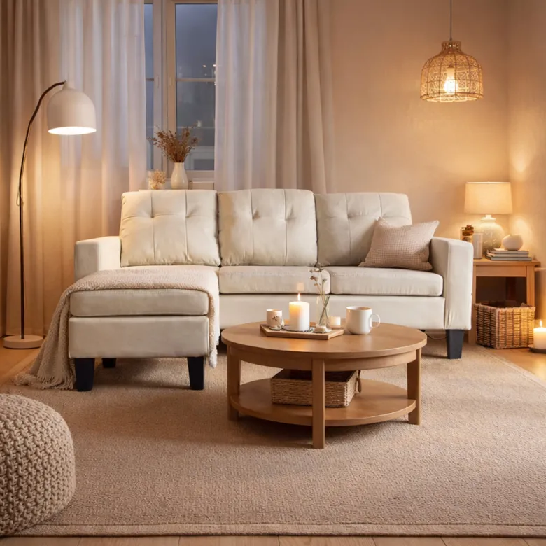 Belfast canapé d'angle 3 places en tissu beige