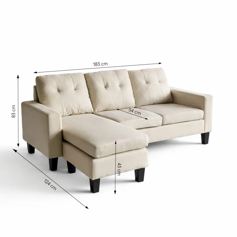 Belfast canapé d'angle 3 places en tissu beige