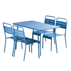Bergame ensemble table de jardin 120 cm et 4 chaises bleu