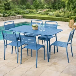 Bergame ensemble table de jardin 120 cm et 4 chaises bleu